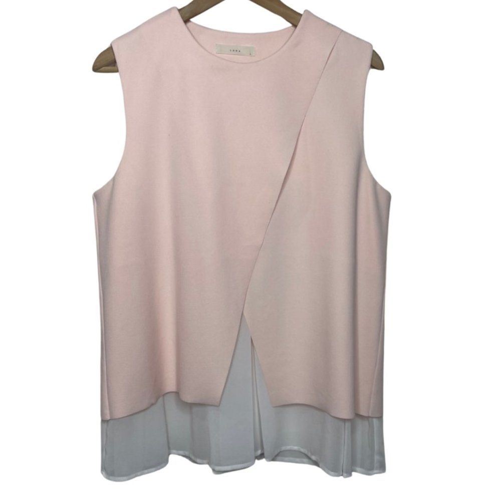 LUNA | Pink Tiered Sleeveless Top with Triangular Hem & Zipper Shoulder | Size L